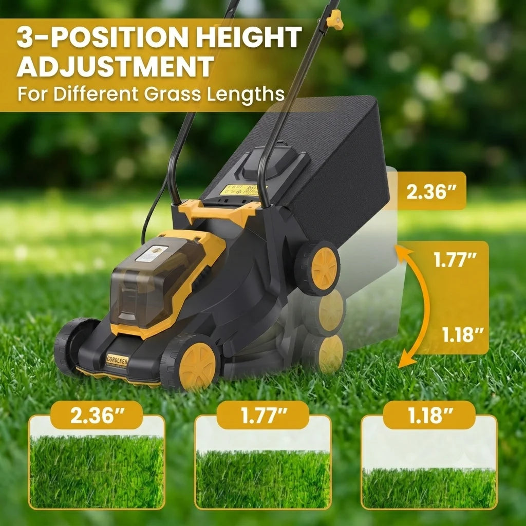 13-Inch Cordless Lawn Mower, Compatible with Dewalt 20V MAX Battery,  3-Position Height Adjustment, Foldable & Lightweight  Compact Lawn Mower for Small Yard (Tool Only)