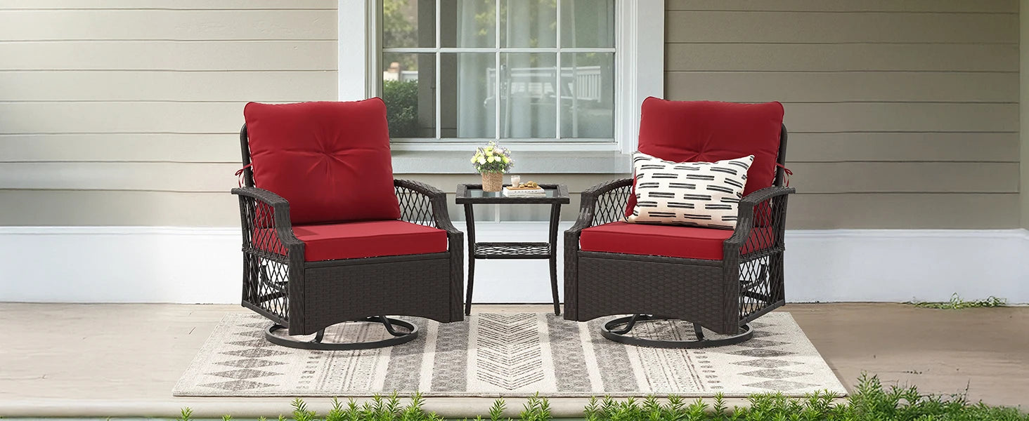 Farini 3-Piece Swivel Patio Bistro Set, Wicker Furniture, Swivel Glider Chairs with Cushions & Table,All-Weather Rattan, Porch