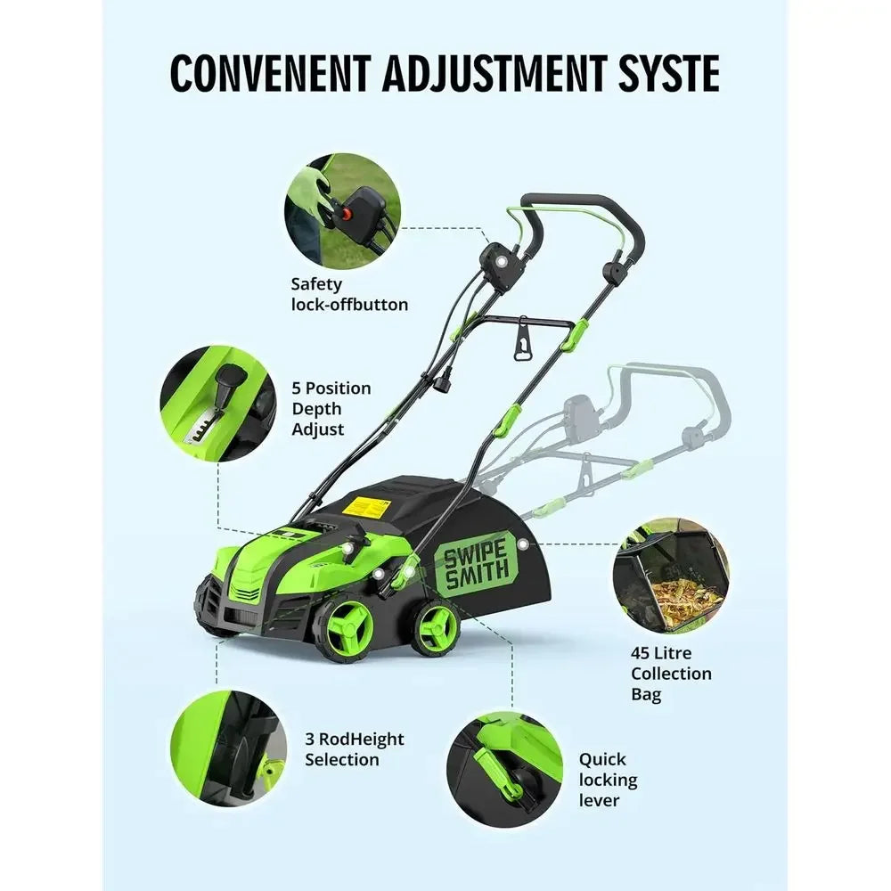 1800W 16 Electric Lawn Sweeper with 45L Detachable Leaf Bag and Powerful Yard Brush