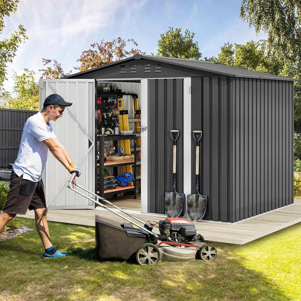 Steel Storage Shed Secure Entrances & Air Circulation Patio Lawn 7x5FT, Custom