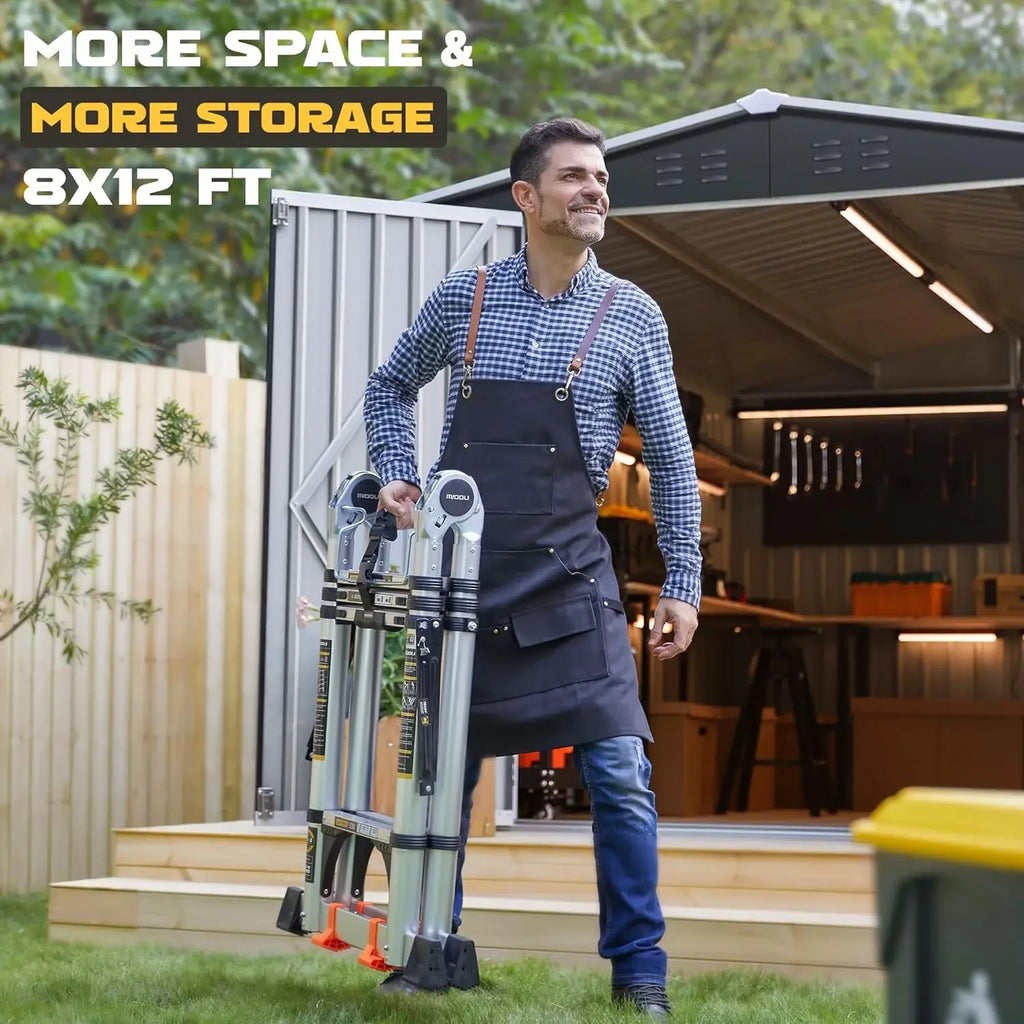 8x12 FT Metal Outdoor Storage Shed Updated Frame Tool Backyard Garden Patio Lawn, Custom