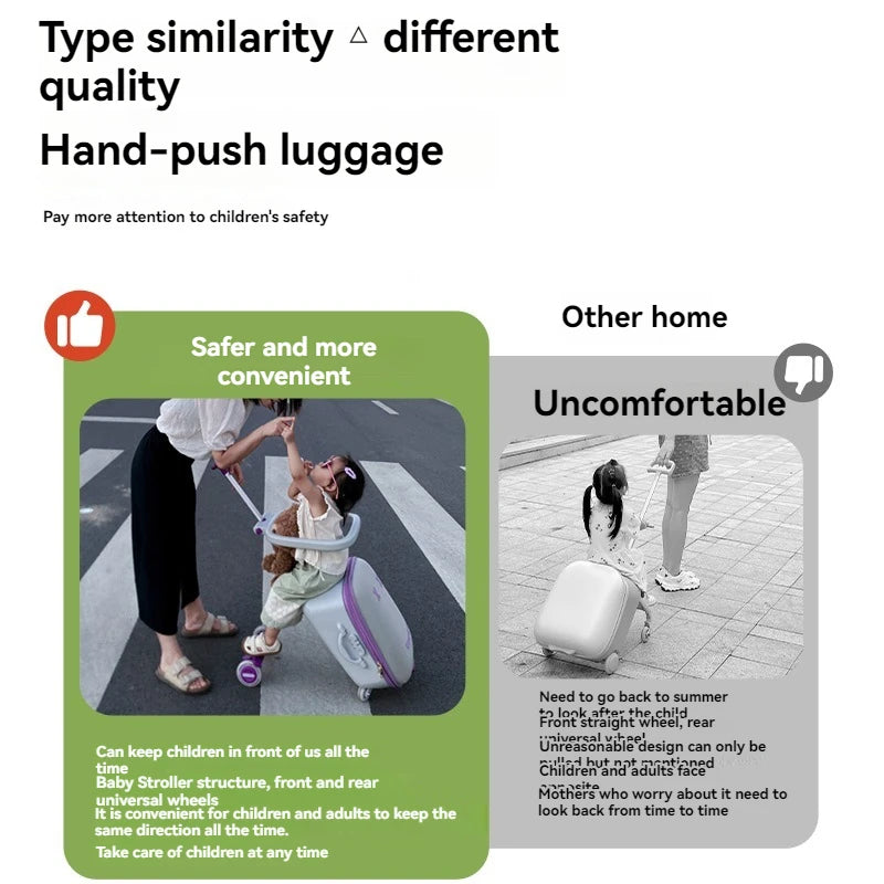 A Children's Suitcase with a Handle, a Travel Case, a Stroller for Taking Kids Out, a Travel Wonder, and Can Be Ridden on Board.