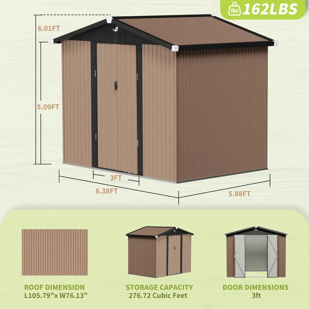 Metal Storage Shed,Outdoor Storage Building 8x6,Large Backyard Shed with Lockable Door,Waterproof Outside Storage, Customized