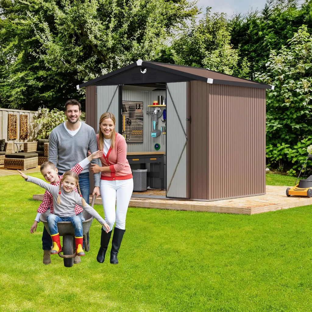 Metal Storage Shed,Outdoor Storage Building 8x6,Large Backyard Shed with Lockable Door,Waterproof Outside Storage, Customized