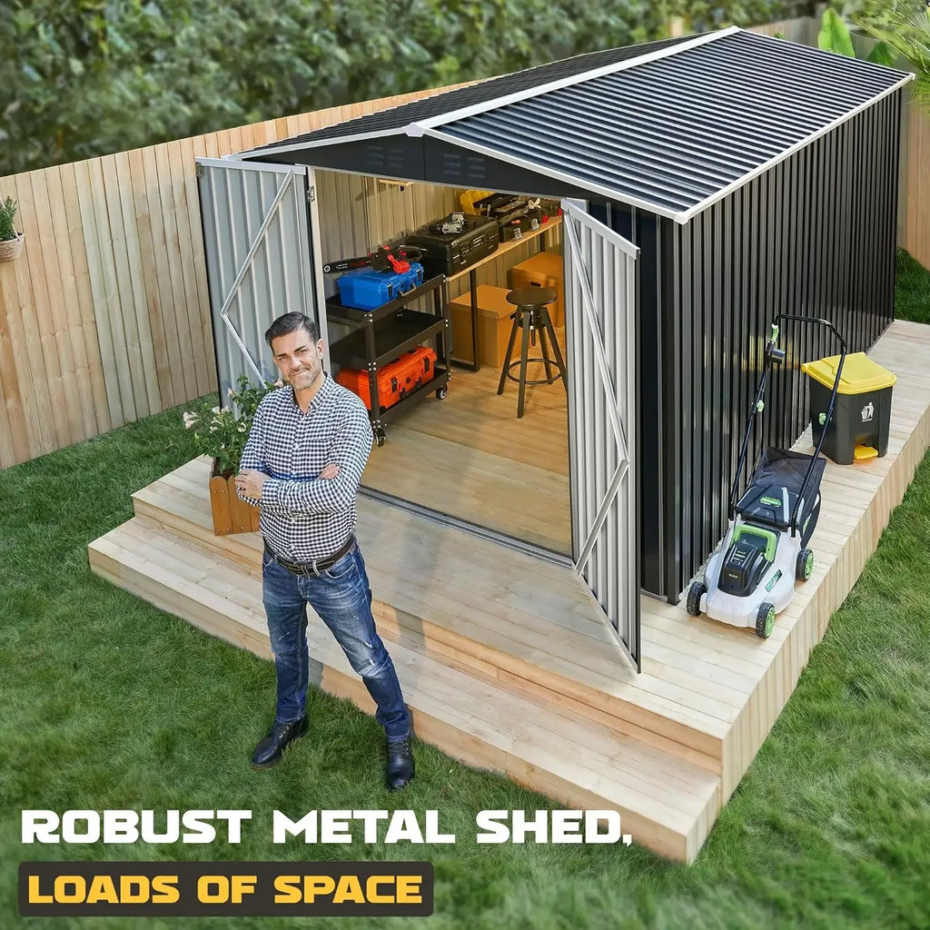 8x12 FT Metal Outdoor Storage Shed Updated Frame Tool Backyard Garden Patio Lawn, Custom
