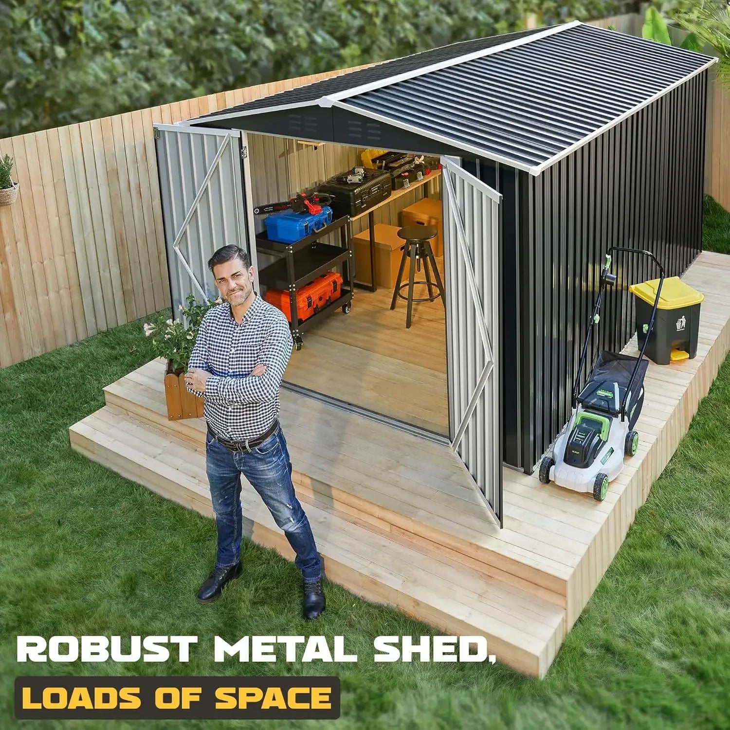 8x12 FT Metal Outdoor Storage Shed Updated Frame Tool Backyard Garden Patio Lawn, Custom
