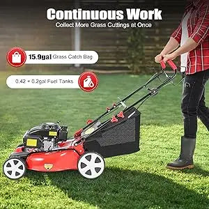 Self Propelled Gas Lawn Mower 20Inch,140CC Gas Powered Lawnmower 4-Stroke Walk Behind Handle Mulching Push Lawn Mower w/Bag