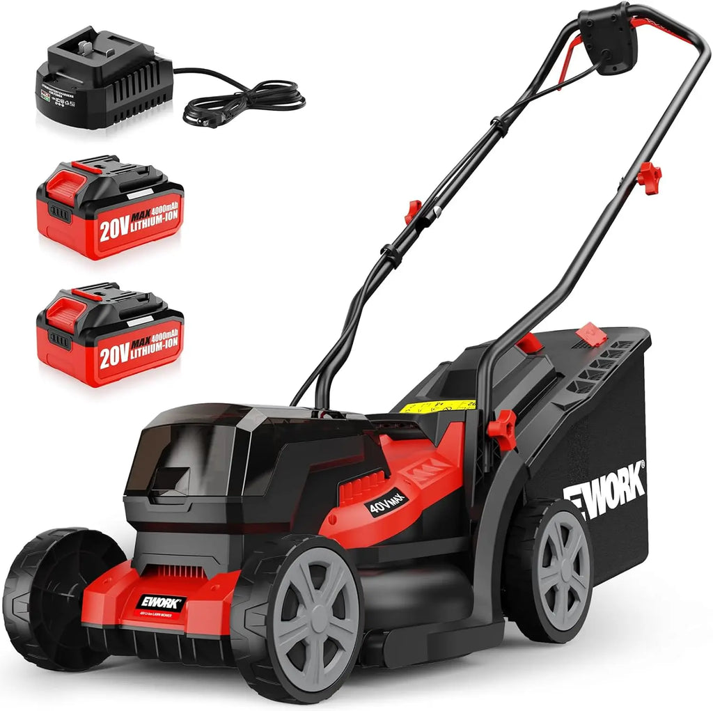 40V Cordless Electric Lawn Mower, 14" Push Mower with 2 Batteries & Charger, Lightweight for Small Yards
