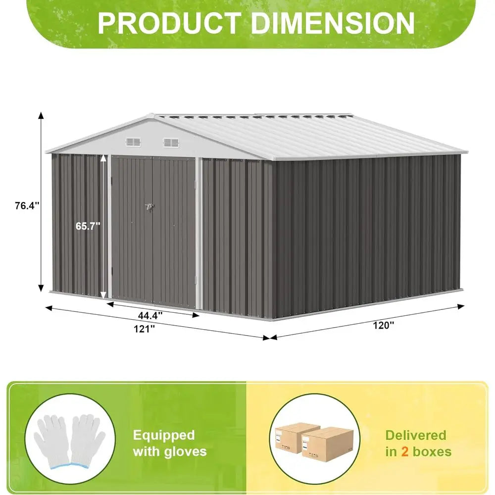 10x10 Outdoor Metal Storage Shed - Large Garden Shed in Grey