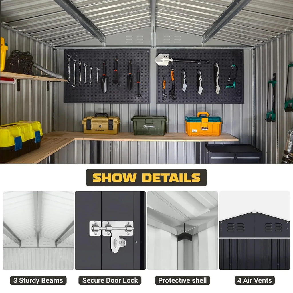 8x12 FT Metal Outdoor Storage Shed Updated Frame Tool Backyard Garden Patio Lawn, Custom