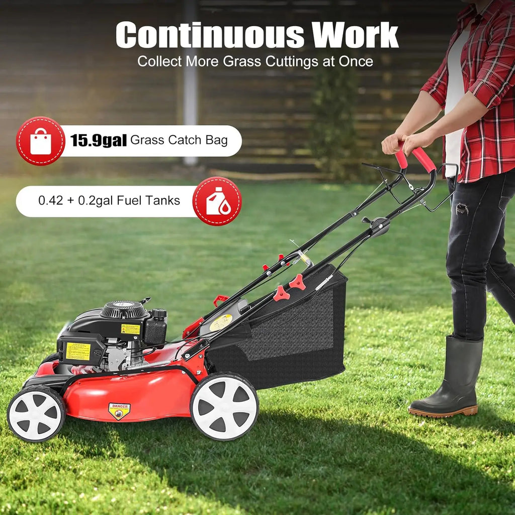 Self-Propelled 140cc Petrol Lawn Mower, 20-Inch Blade, 60L Grass Tank, Large Wheels, 2800 RPM