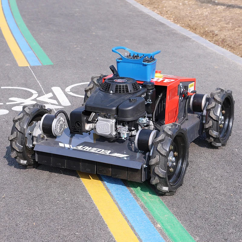 Customized  All-Terrain Remote Control Rubber whee Lawn Mower Mountain Slope Grass Shredder Crawler Type Self-Propelled Hot Sale