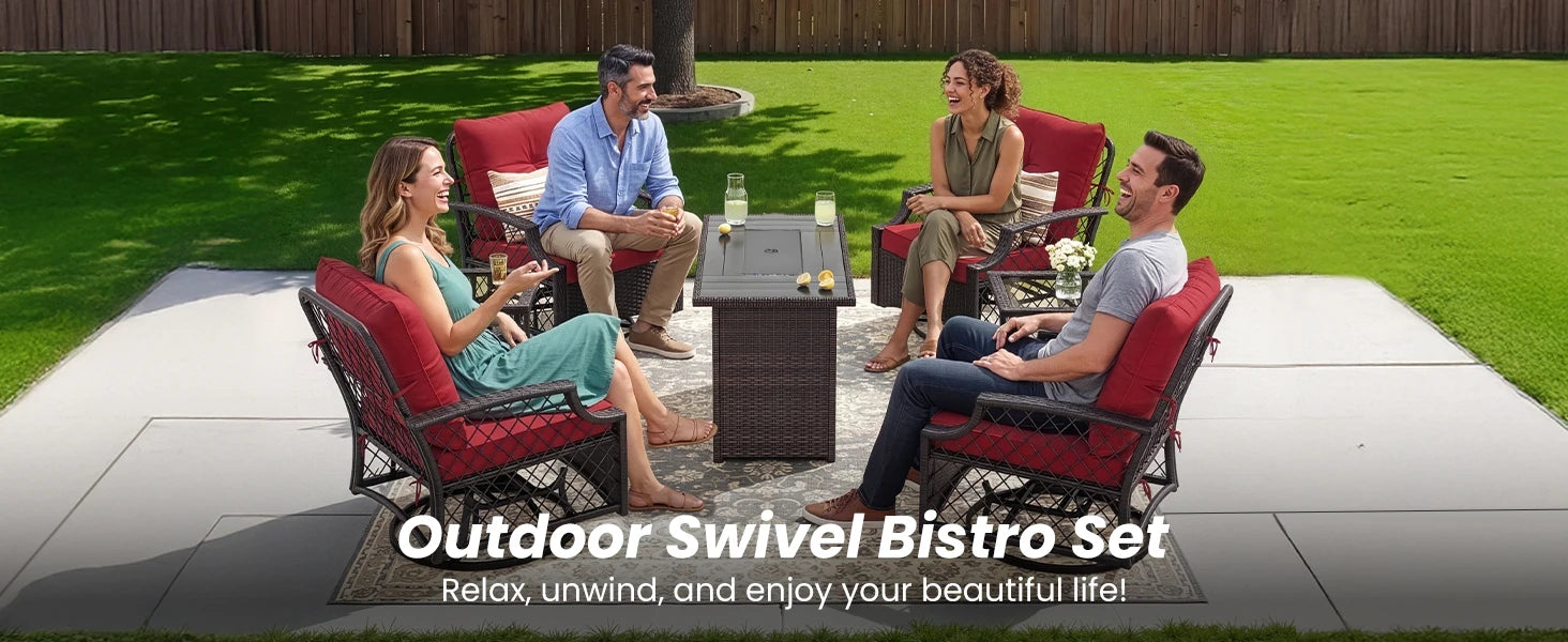 Farini 3-Piece Swivel Patio Bistro Set, Wicker Furniture, Swivel Glider Chairs with Cushions & Table,All-Weather Rattan, Porch