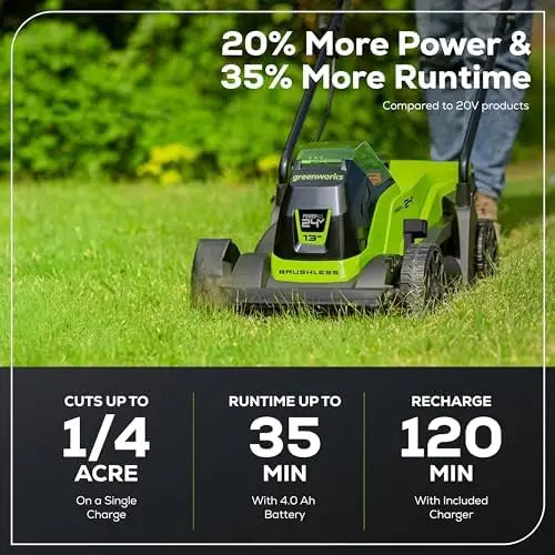 Greenworks 24V 13\" Brushless Cordless Push Lawn Mower DIY Grade 4.0Ah Battery & Charger Included For Cutting Grass