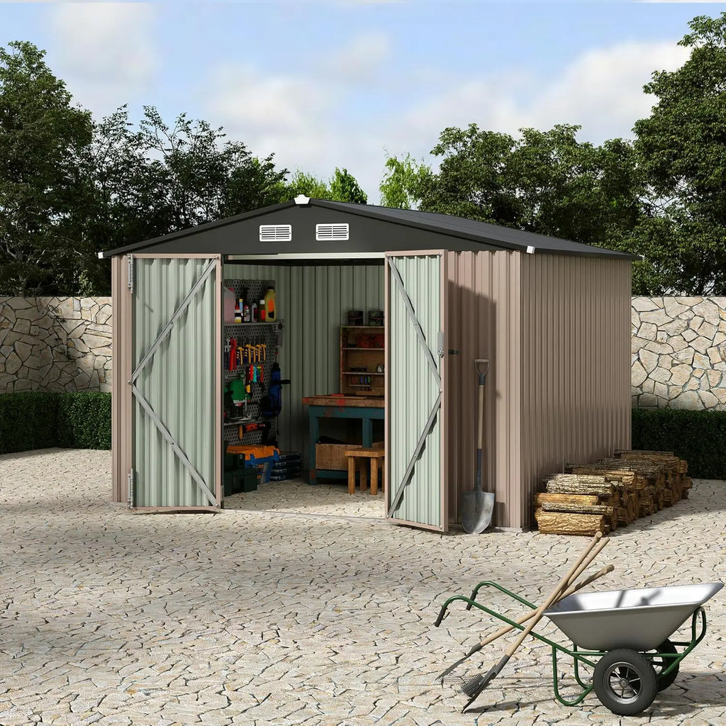 8x10 ft Metal Outdoor Storage Shed, Lockable Door & Air Vent, Yard/Garden Tool Shed for Backyard Patio Lawn, Customized