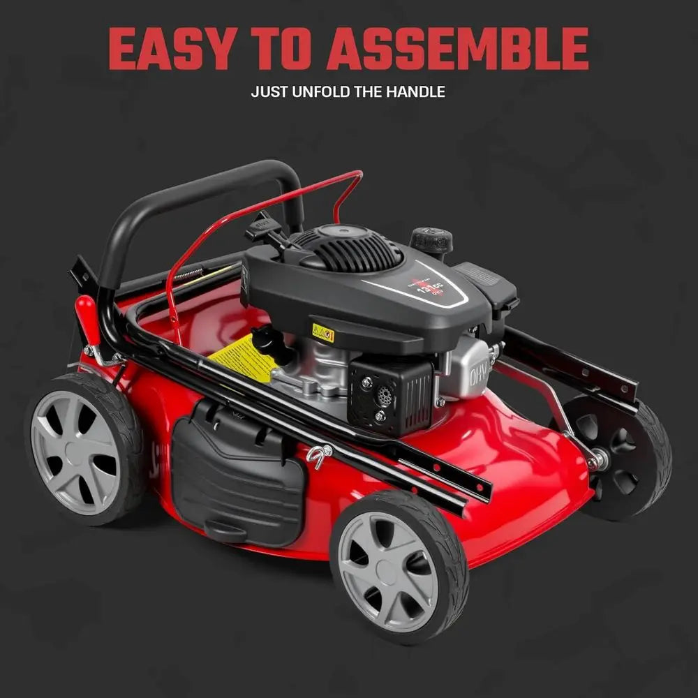 3-in-1 131cc 4-Cycle Gas Lawn Mower with 50L Grass Bag, Adjustable Cutting Height, Quiet & Fuel-Efficient for Yard Work