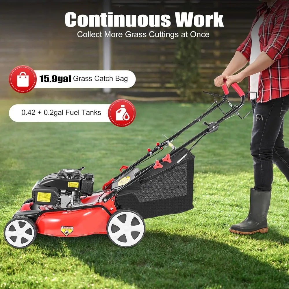 Self-Propelled 140cc Petrol Lawn Mower, 20-Inch Blade, 60L Grass Tank, Large Wheels, 2800 RPM