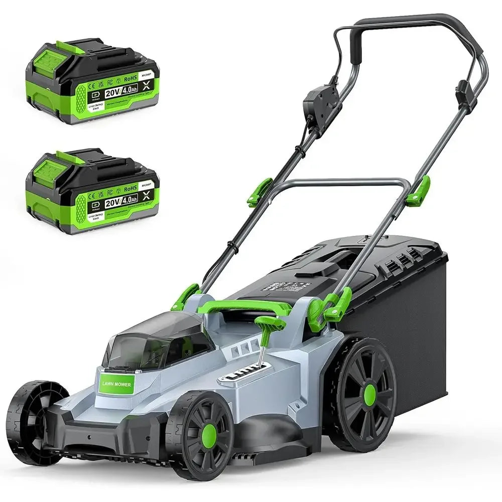 40V Electric Walk-Behind Lawn Mower, 4.0Ah Battery, 17 Cut, 6-Height Settings, Mulching & Bagging