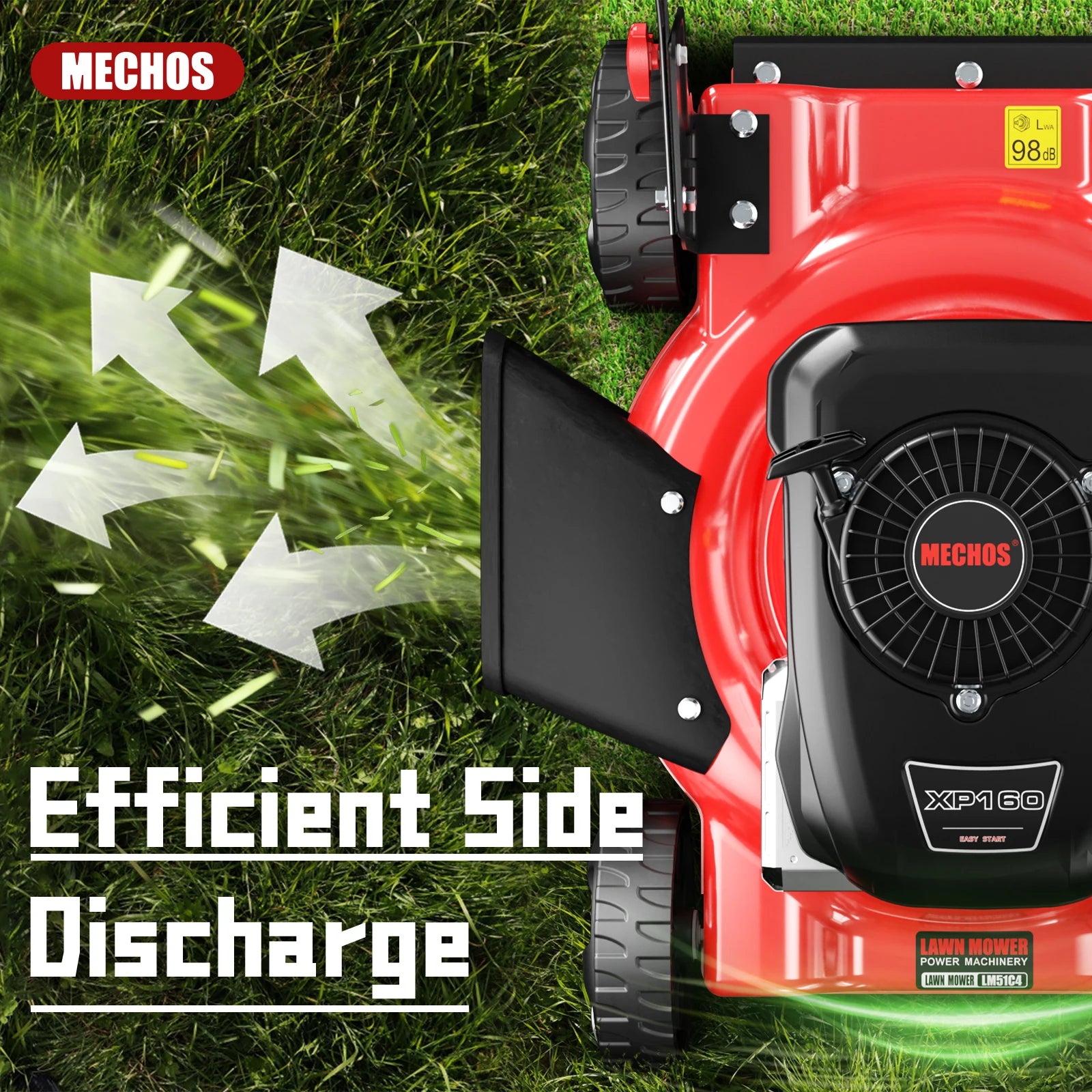 Gas Powered Push Lawnmower, 20-Inch Cutting Deck, 144cc 4-Stroke Engine, 2-in-1 Function (Side Discharge/Mulching), Lightweight