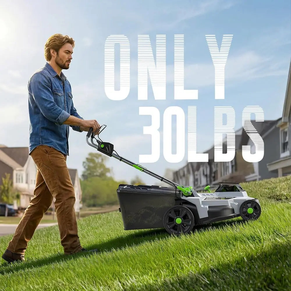 40V Electric Walk-Behind Lawn Mower, 4.0Ah Battery, 17 Cut, 6-Height Settings, Mulching & Bagging