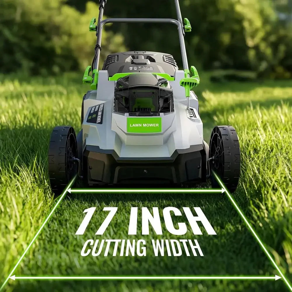 40V Electric Walk-Behind Lawn Mower, 4.0Ah Battery, 17 Cut, 6-Height Settings, Mulching & Bagging