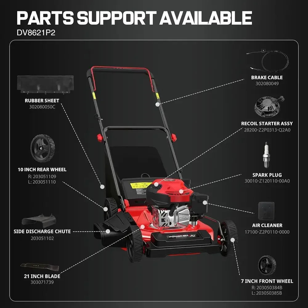 EasyGlide 21-Inch Gas Lawn Mower, 144cc 4-Stroke OHV Engine, Push Walk-Behind, 3-in-1 Mulch/Bag/Side Discharge, Steel Deck, 6 He