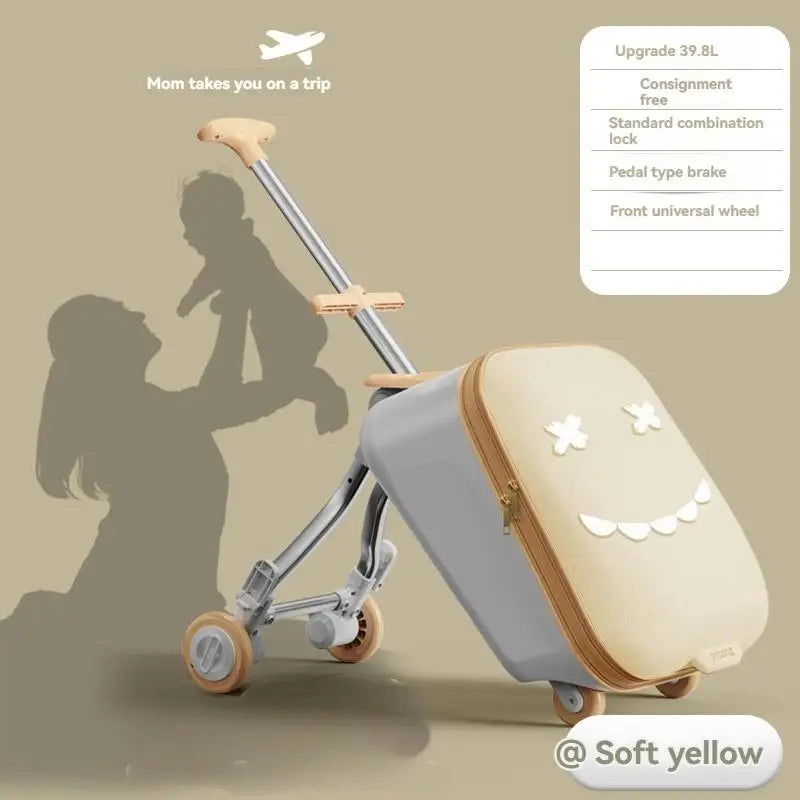 A Children's Suitcase with a Handle, a Travel Case, a Stroller for Taking Kids Out, a Travel Wonder, and Can Be Ridden on Board.