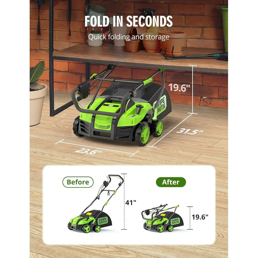 1800W 16 Electric Lawn Sweeper with 45L Detachable Leaf Bag and Powerful Yard Brush
