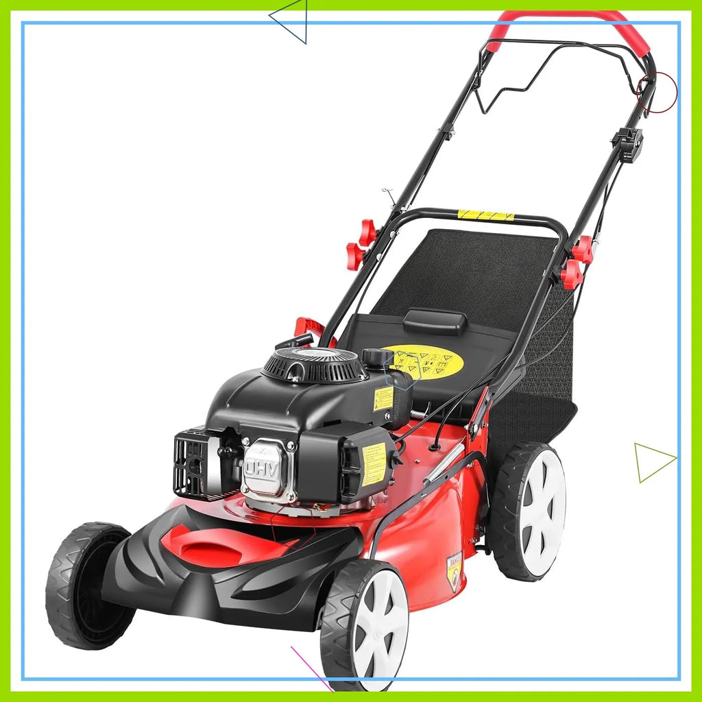 20In Self Propelled Gas Lawn Mower, 4-Stroke 5HP 140CC 2800RPM, 3-in-1 OHV Engine w/8 Gears Height Adjustments & Large Fuel Tank
