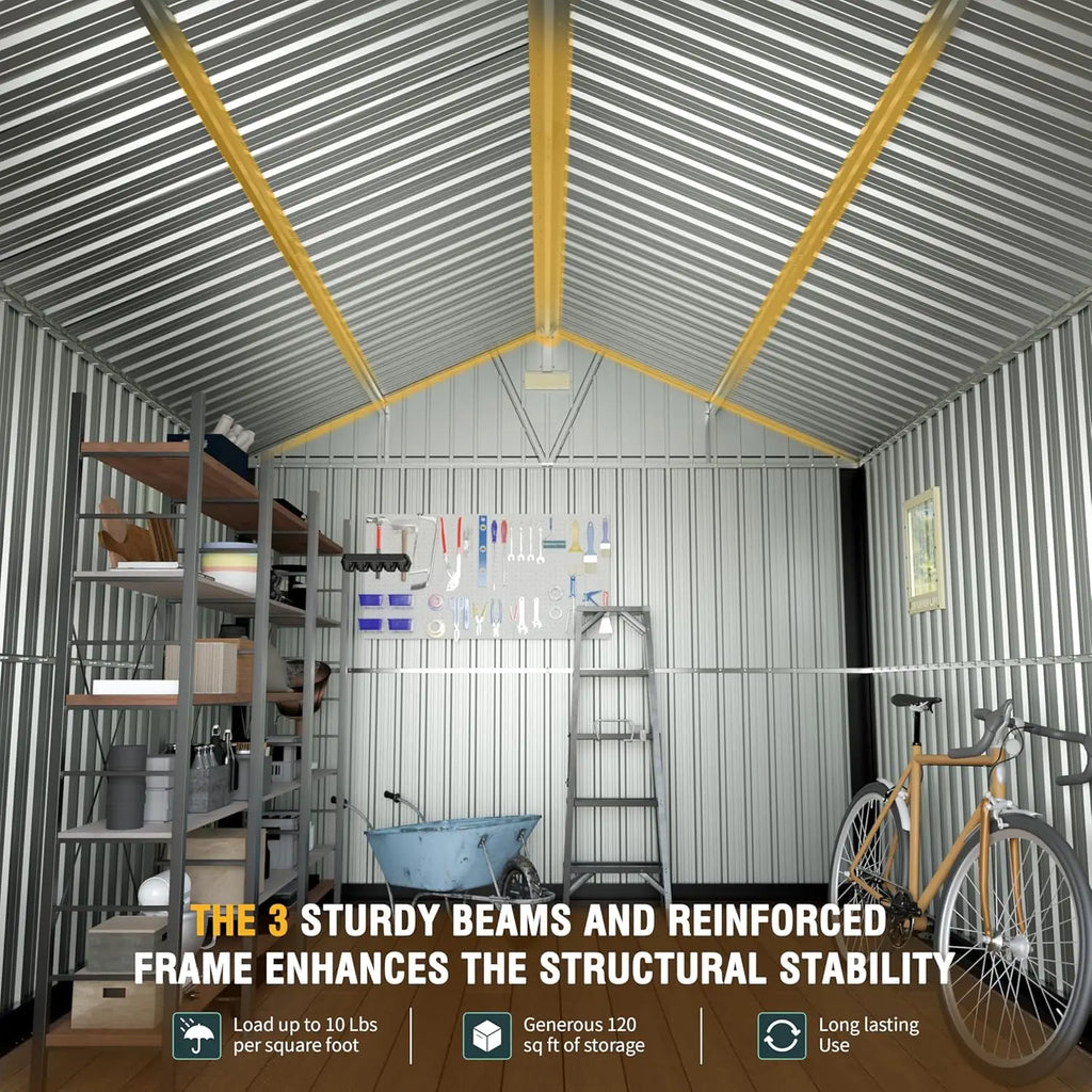 10x12ft Metal Storage Shed Lockable Doors 2 Windows Steel Tool Garden Backyard Chicken Coops, Custom
