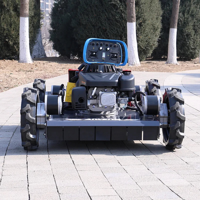 Customized  All-Terrain Remote Control Rubber whee Lawn Mower Mountain Slope Grass Shredder Crawler Type Self-Propelled Hot Sale