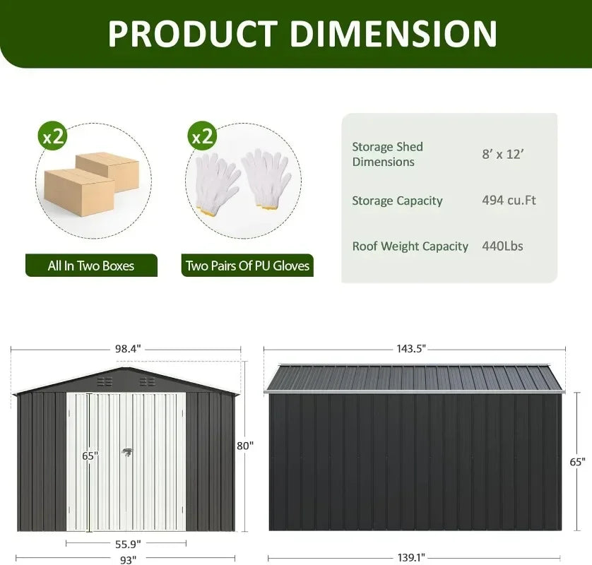 DAUSOLA 8.2x12 FT Outdoor Storage Shed,Metal Garden Tool Shed with Updated Frame Structure and Lockable Doors,Ideal for Backyard