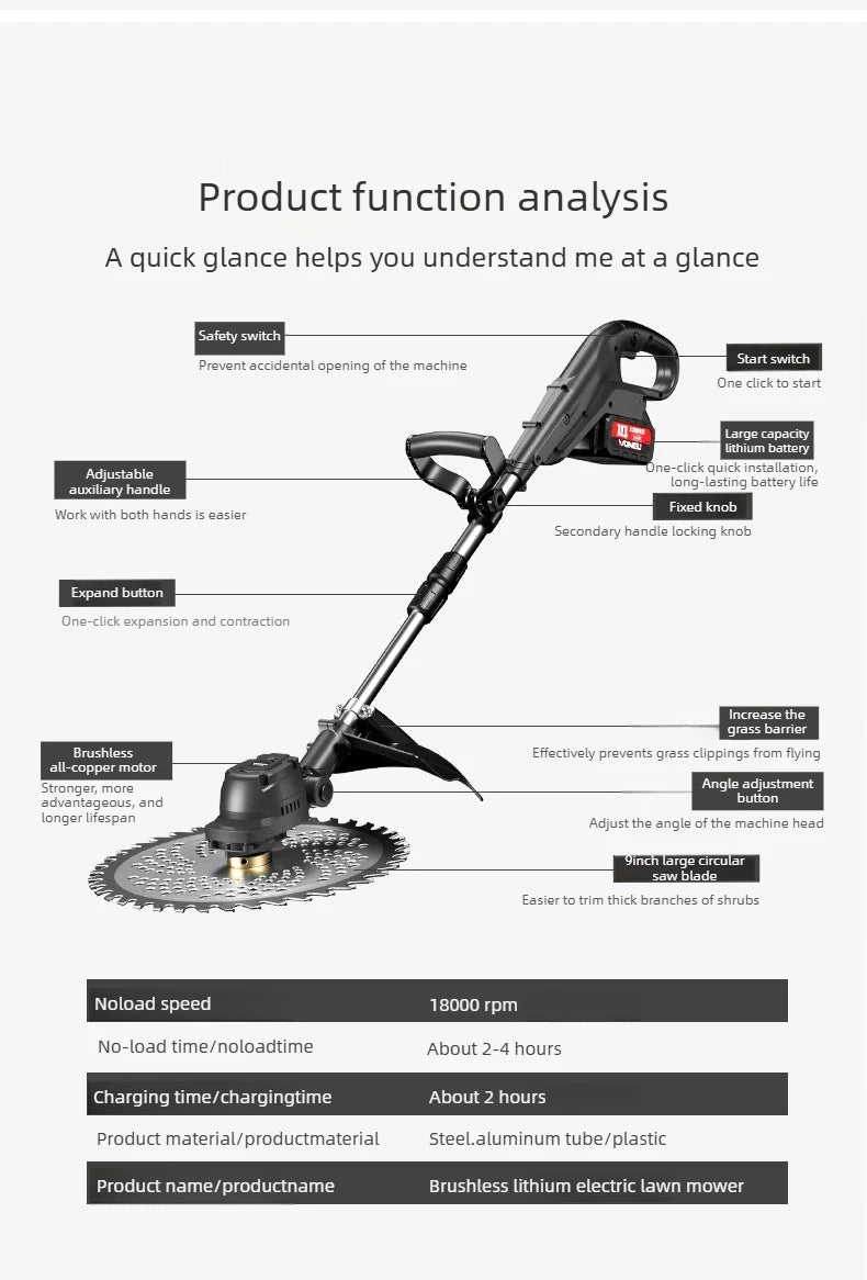 Electric Lawn Mower Rechargeable Small Home Lithium Battery Multifunctional Agricultural Harvesting Weeding Machine