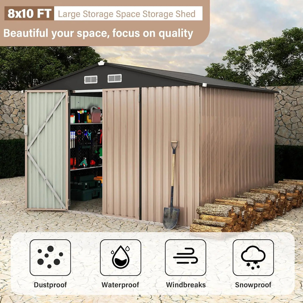 8x10 ft Metal Outdoor Storage Shed, Lockable Door & Air Vent, Yard/Garden Tool Shed for Backyard Patio Lawn, Customized
