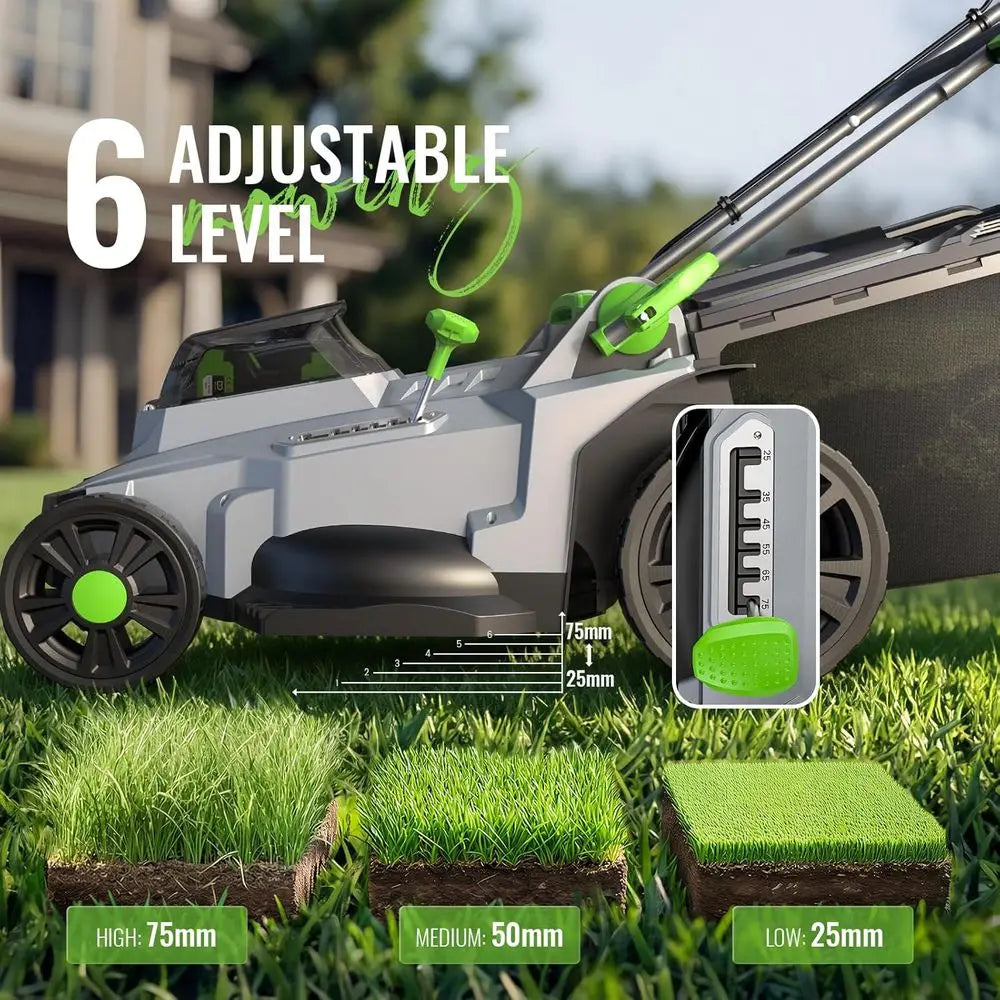 40V Electric Walk-Behind Lawn Mower, 4.0Ah Battery, 17 Cut, 6-Height Settings, Mulching & Bagging