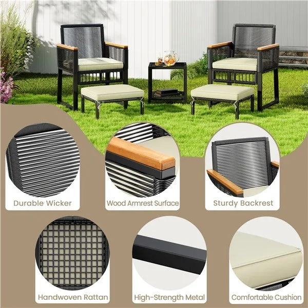 5pcs Patio Furniture Set Outdoor Rattan Furniture with Table for Garden Yard