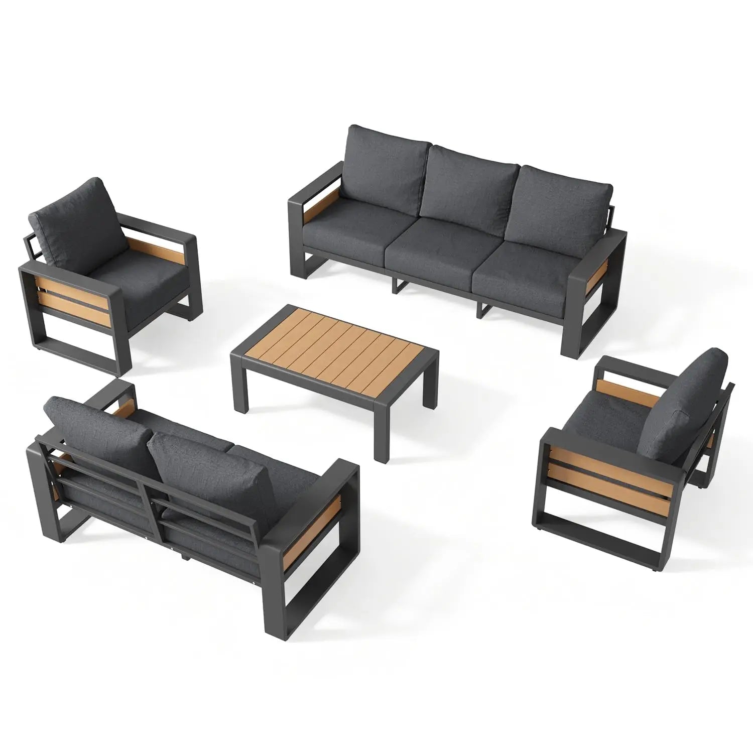 Aluminum Patio Furniture Set, 5 Piece Luxury Outdoor Sectional with 6" Olefin Fabric Cushions, Patio Conversation, Customized