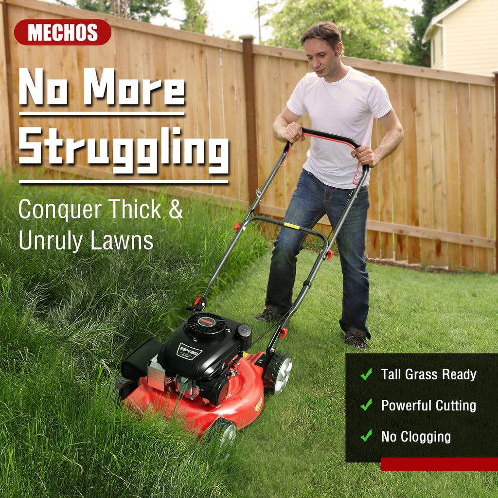 Gas Powered Push Lawnmower, 20-Inch Cutting Deck, 144cc 4-Stroke Engine, 2-in-1 Function (Side Discharge/Mulching), Lightweight