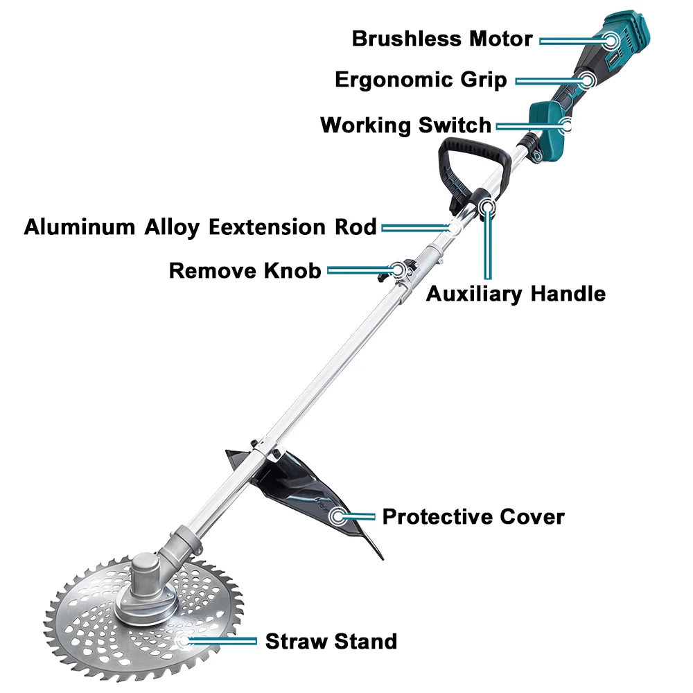 9 Inch Brushless Cordless Lawn Mower Electric Grass Trimmer Cutter Adjustable Length Pruning Garden Tools For Makita 18V Battery