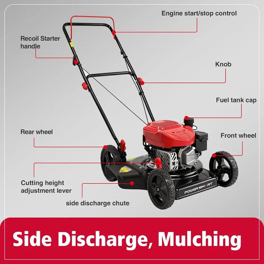 EasyCut 18" 144cc Gas Lawn Mower, Heavy-Duty Steel Deck, Side Discharge, 5-Position Height Setting, Walk-Behind Push Mower with