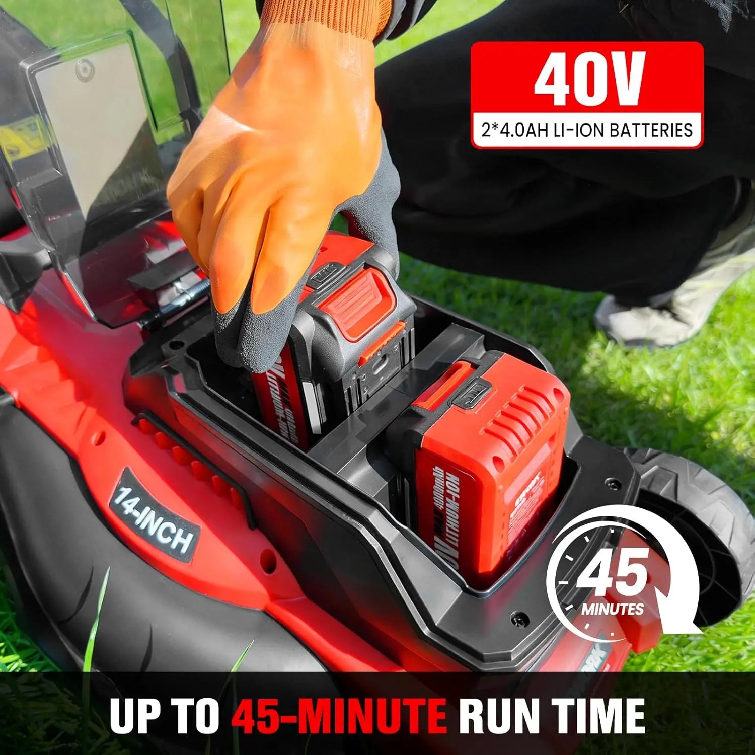 40V Cordless Electric Lawn Mower, 14" Push Mower with 2 Batteries & Charger, Lightweight for Small Yards