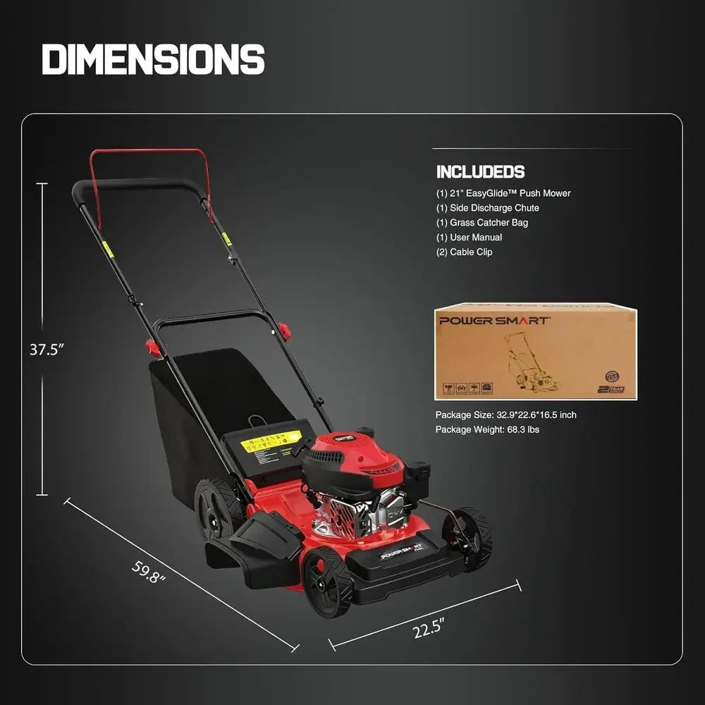 EasyGlide 21-Inch Gas Lawn Mower, 144cc 4-Stroke OHV Engine, Push Walk-Behind, 3-in-1 Mulch/Bag/Side Discharge, Steel Deck, 6 He