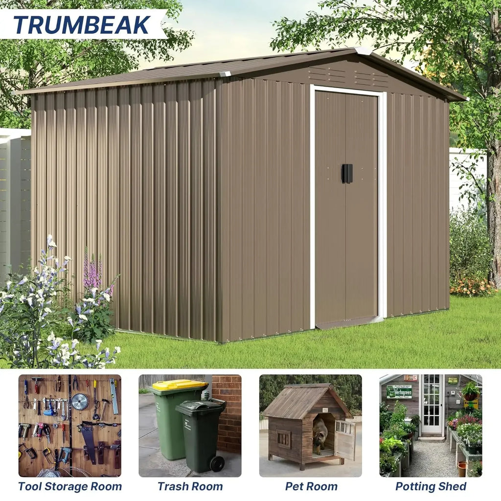 8x6FT Galvanized Steel Outdoor Storage Shed w/ Sliding Door Air Vent for Backyard Garden Patio Lawn, Custom