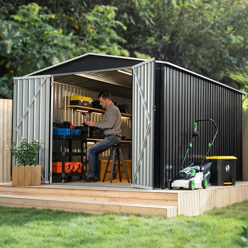8x12 FT Metal Outdoor Storage Shed Updated Frame Tool Backyard Garden Patio Lawn, Custom