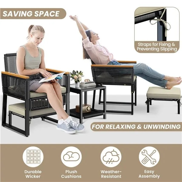 5pcs Patio Furniture Set Outdoor Rattan Furniture with Table for Garden Yard