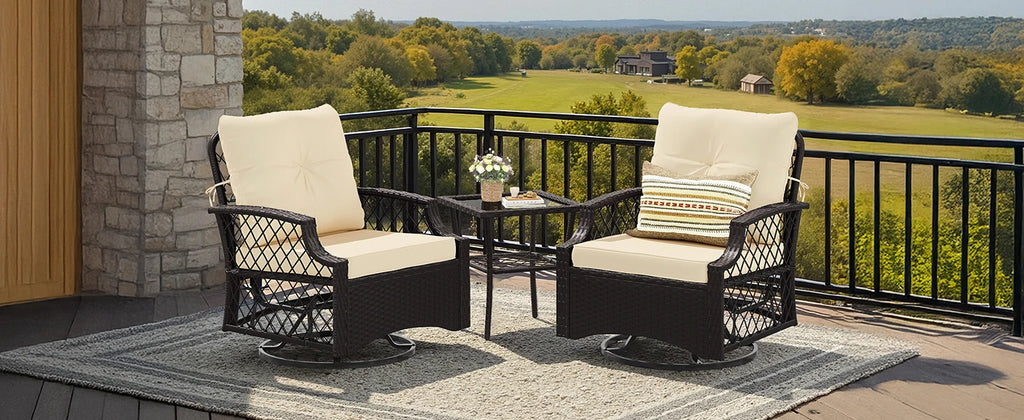 Farini 3-Piece Swivel Patio Bistro Set, Wicker Furniture, Swivel Glider Chairs with Cushions & Table,All-Weather Rattan, Porch