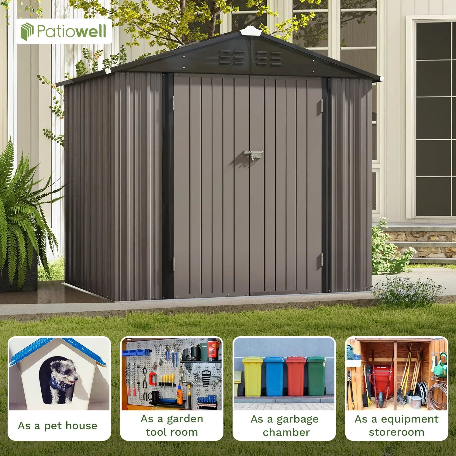 8x6 FT Outdoor Storage Shed, Metal Tool shed & Outdoor Storage with Lockable Doors & Air Vents, Customized
