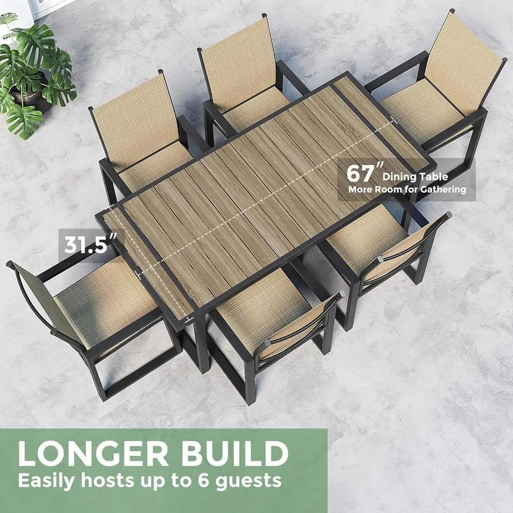 7 Piece Patio Dining Set or 6, Outdoor urniture Set Includes 67" RecPatio Table and 6 Textilene Dining Chairs, Outdoor Table and