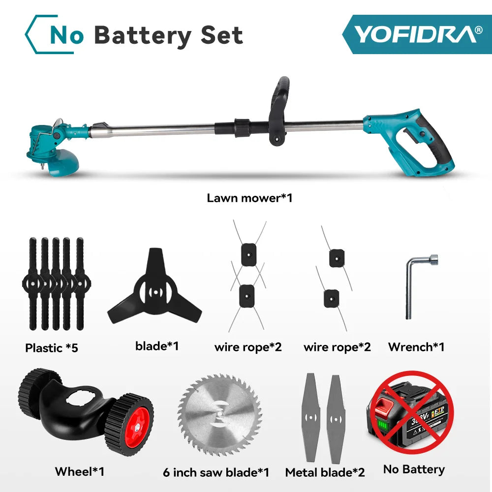 YOFIDRA Electric Lawn Mower Cordless Foldable Adjustable Trimmer Garden Pruning Cutting Power Tools For Makita Battery Pin