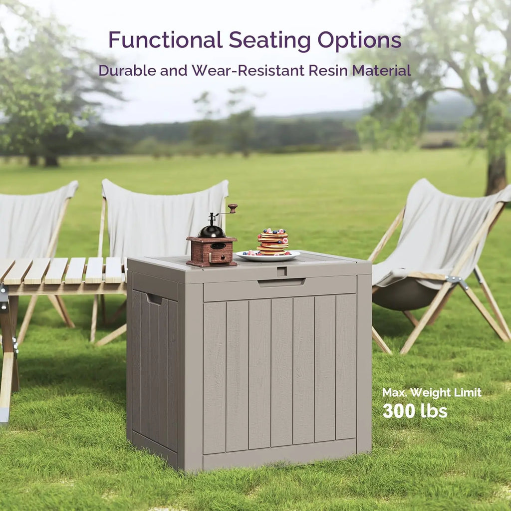 Outdoor Deck Box: Lockable Package Delivery Box, Weather-Resistant Outdoor Storage Bin, 30-Gallon Faux Plank Driftwood